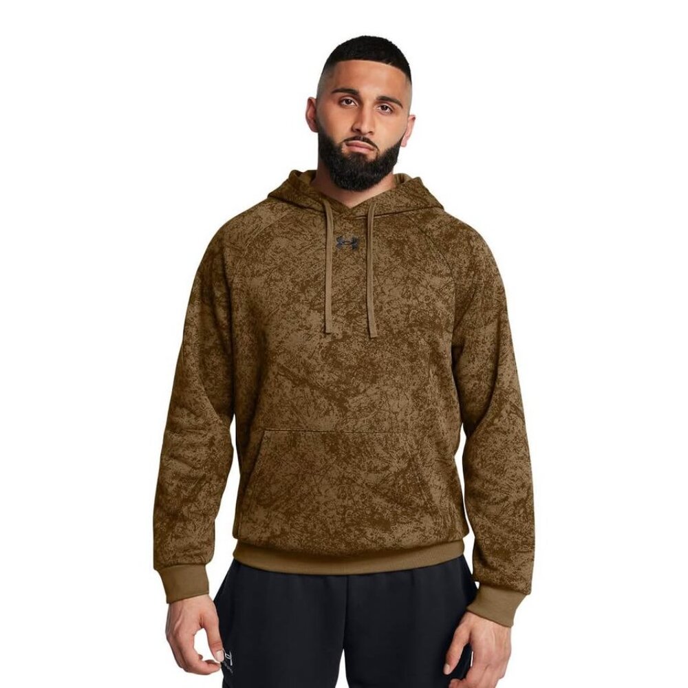 Men's Under Armour Rival Fleece Tech Camo Hoodie-Small-Coyote